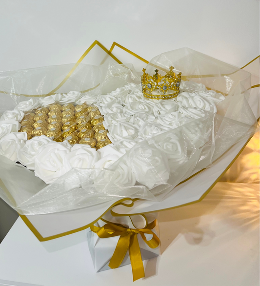 XL White Rose Ferrero Rocher Bouquet With Crown