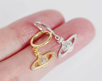 Gold Planet Design Hoop / Dangle Earrings