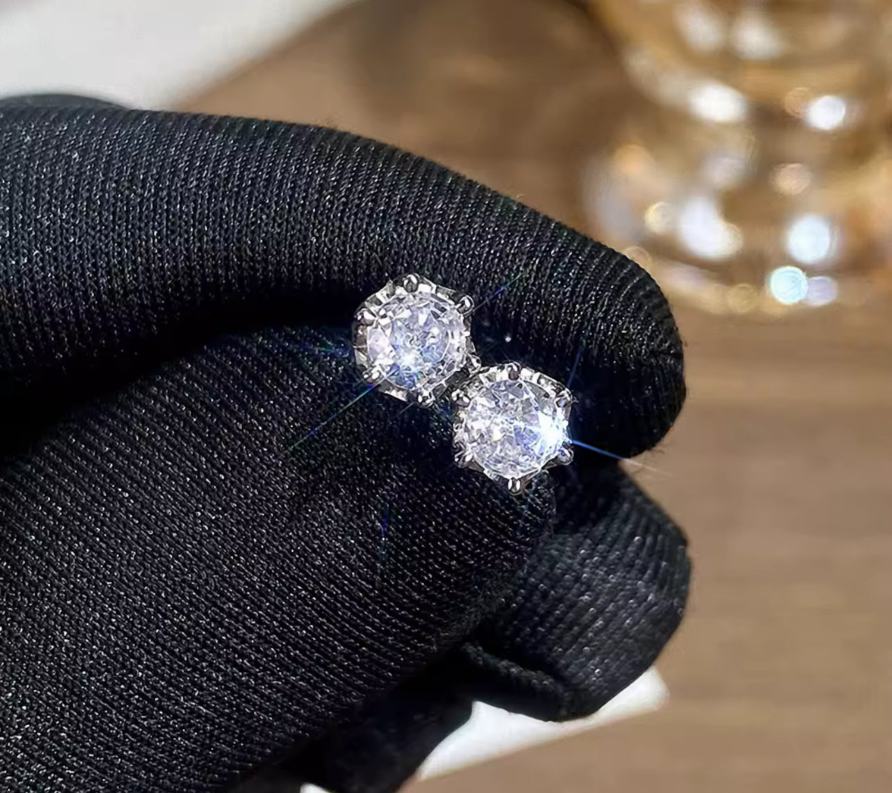 Sterling Silver Round Cut Crystal Stud Earrings