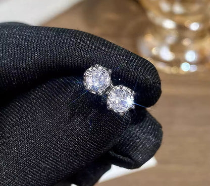 Sterling Silver Round Cut Crystal Stud Earrings