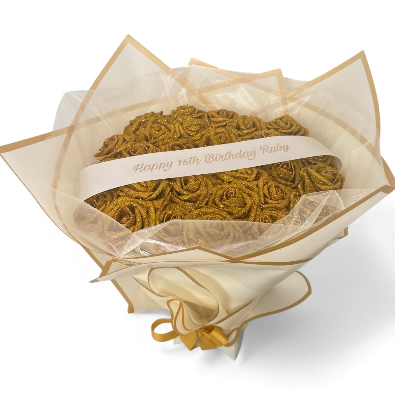 Gold Glitter Rose Personalised Banner Bouquet