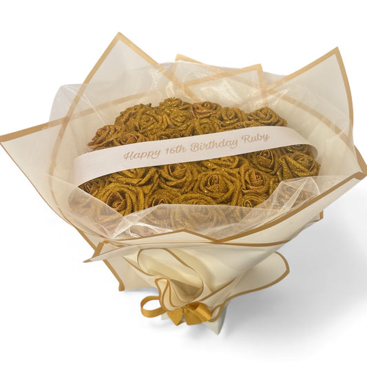 Gold Glitter Rose Personalised Banner Bouquet