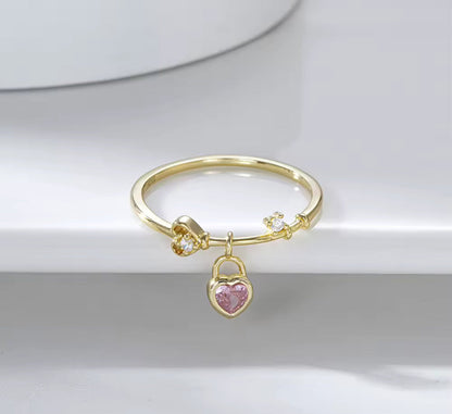Silver / Gold Pink Love Heart Womens Ring