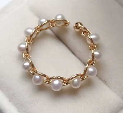 14K Gold Natural Pearl Thick Ring
