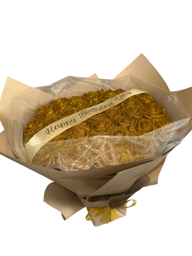 Gold Glitter Rose Bouquet With Personalised Message - Blooming Gifts