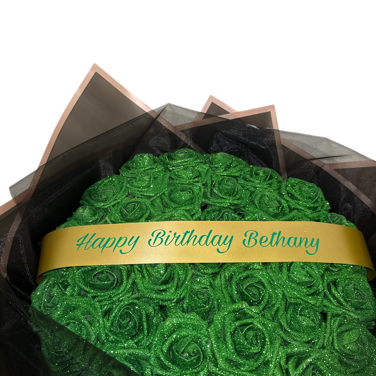 Emerald Green Glitter Rose Personalised Bouquet
