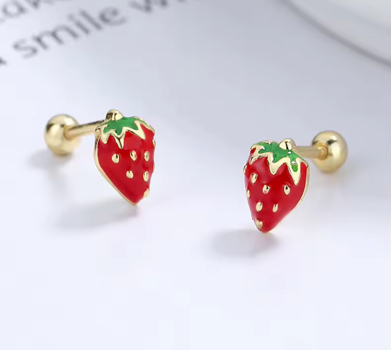 Sterling Silver Dainty Red Strawberry Stud Earrings