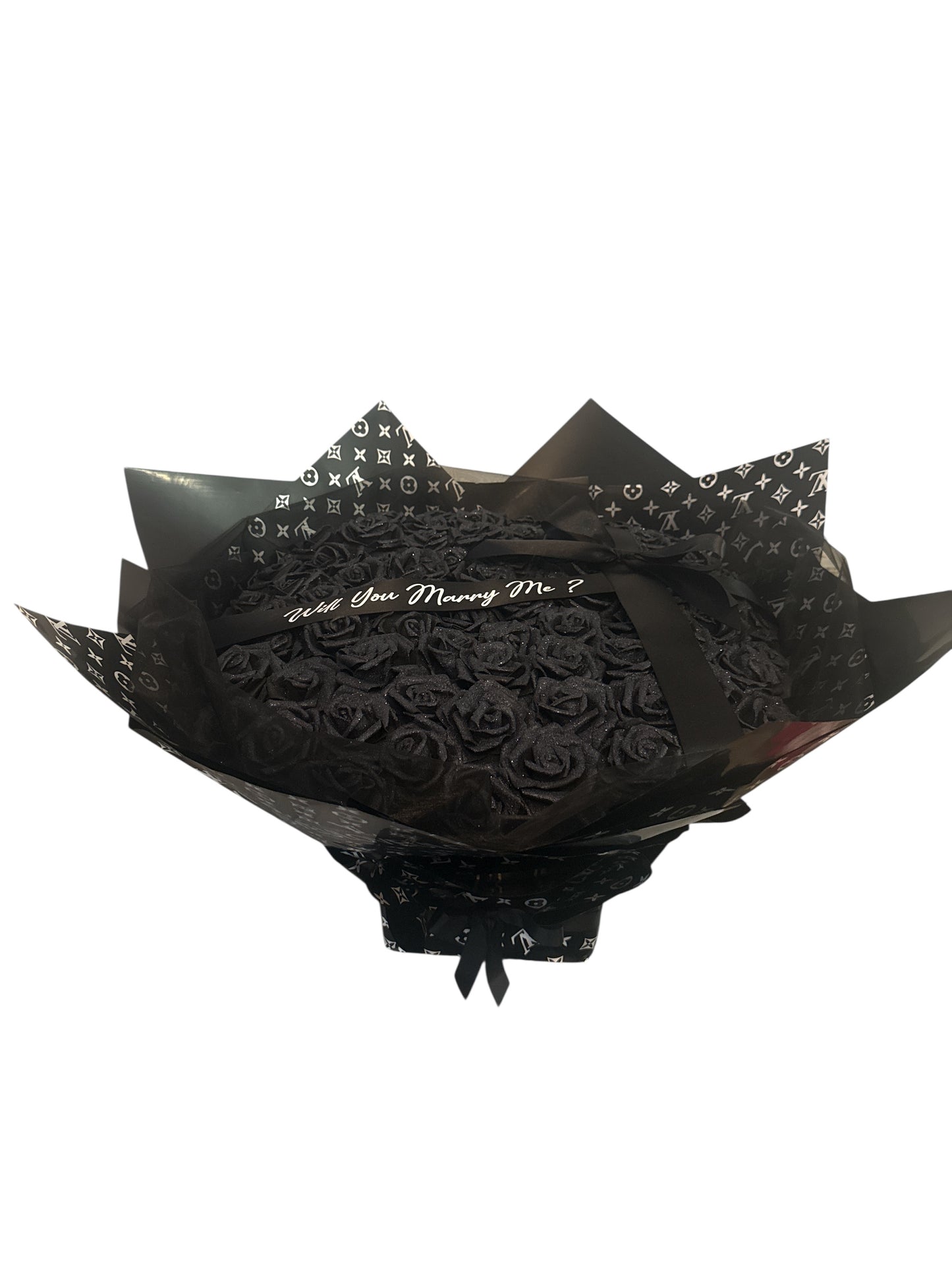 LV 100 Black Glitter Rose High End Bouquet