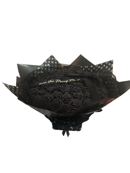 100 Black Glitter Rose High End Bouquets
