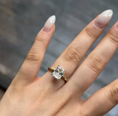 3CT Sterling Silver Radiant Cut Engagement Ring