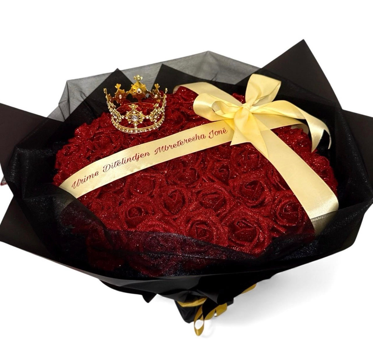 50 Red Glitter Rose Bouquet | Personalised Eternal Roses