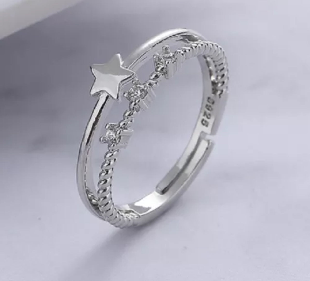 Silver Two Layer Band Star Ring Adjustable