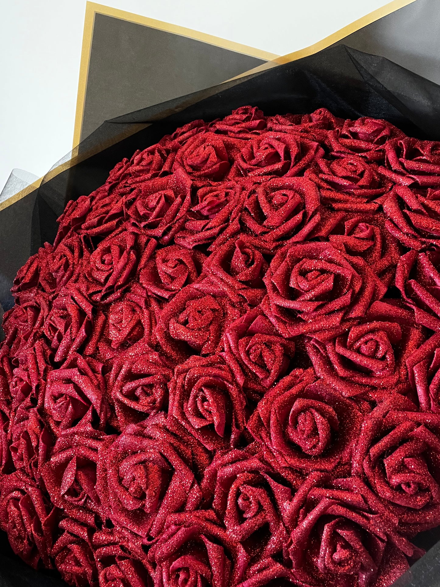 Hand Crafted Red Glitter Rose Flower Bouquet