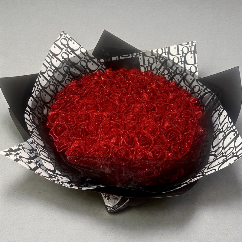 100 Red Glitter Rose Bouquet With High End Wrapping - Blooming Gifts