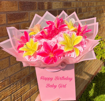 Pink Rose Bouquet with Pink & Yellow Lilies