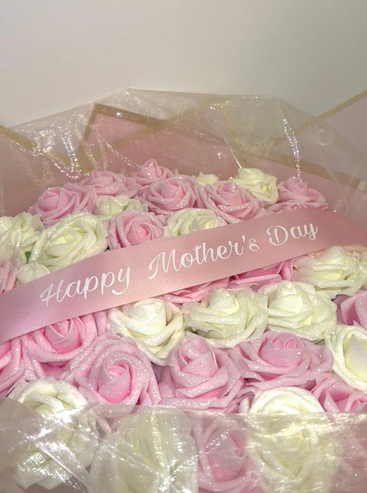 Pink & Ivory Glitter Rose Flower Bouquet