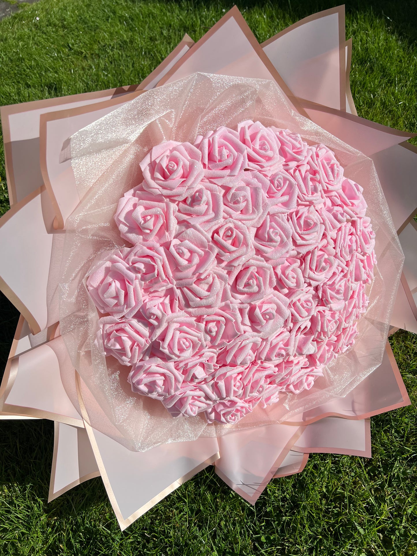 Handcrafted Pink & Rose Gold Glitter Rose Flower Bouquet