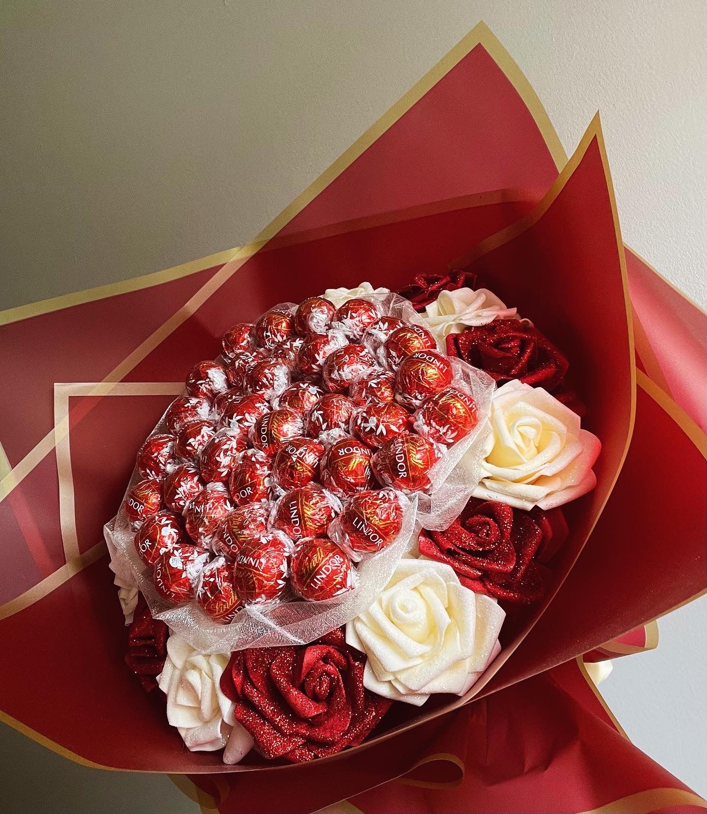 Handcrafted Red Lindt Chocolate Rose Flower Bouquet