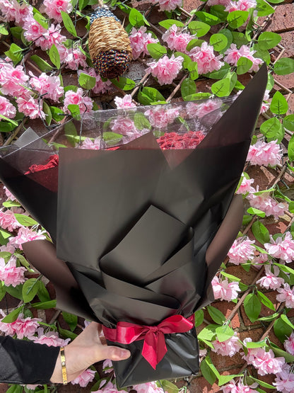 Personalised Red & Black Glitter Forever Rose Bouquet