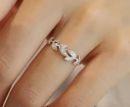 0.3 carat Moissanite Sterling Silver Leaf Ring