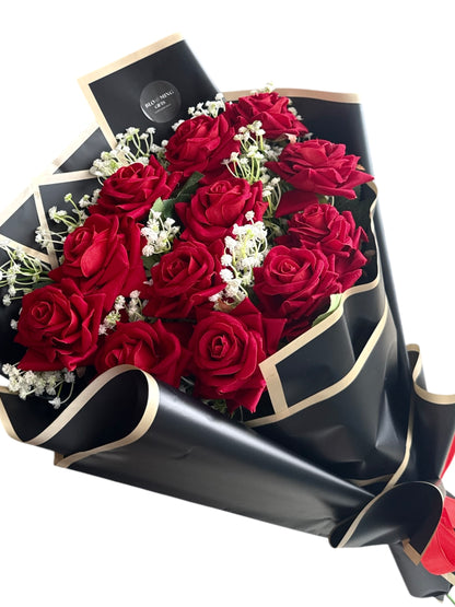 Red Rose Bouquet With Gypsophila