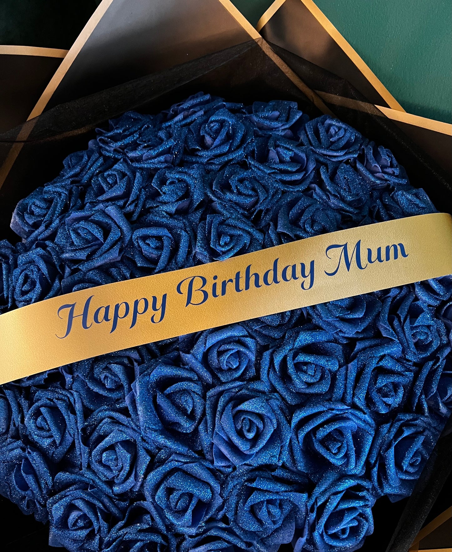 Personalised Any Message Royal Blue Glitter Rose Flower Bouquet