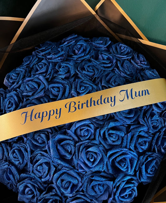 Personalised Any Message Royal Blue Glitter Rose Flower Bouquet