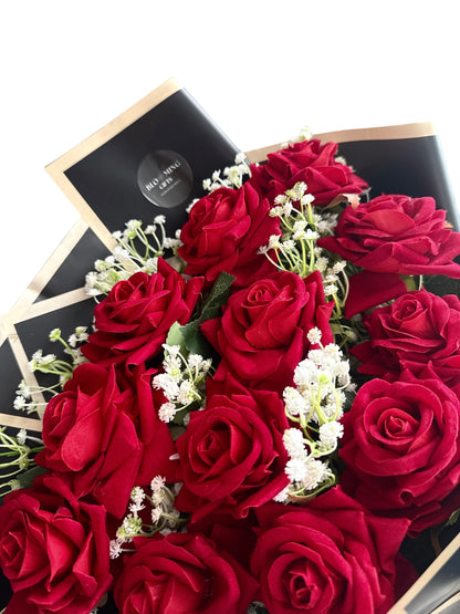 Red Rose Bouquet With Gypsophila