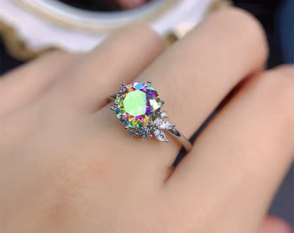 2ct Rainbow Moissanite Silver Statement Ring