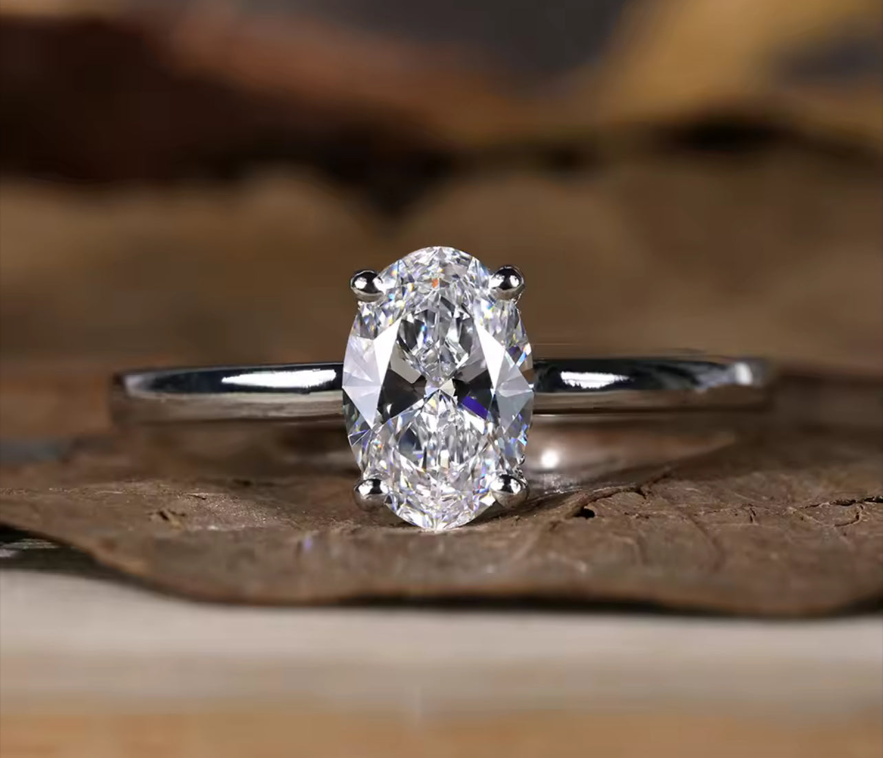 Oval Cut Moissanite Womens Engagement Ring Silver