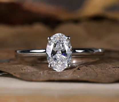 Oval Cut Moissanite Womens Engagement Ring Silver
