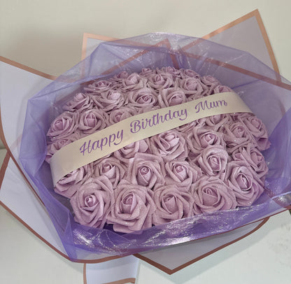 Purple Glitter Rose Personalised Flower Bouquet