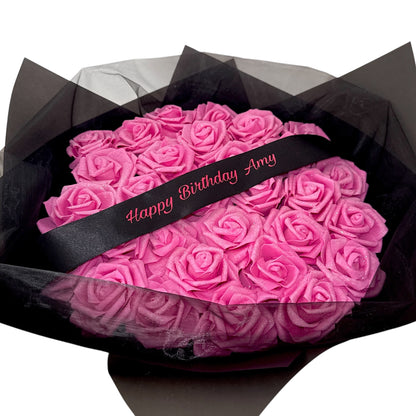 Glitter Rose Pink and Black Personalised Any Message Bouquet