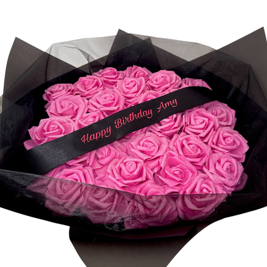 Glitter Rose Pink and Black Personalised Any Message Bouquet