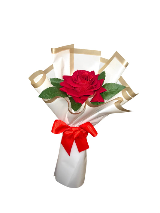 Eternal Single Red Velvet Rose Small Bouquet Valentines White