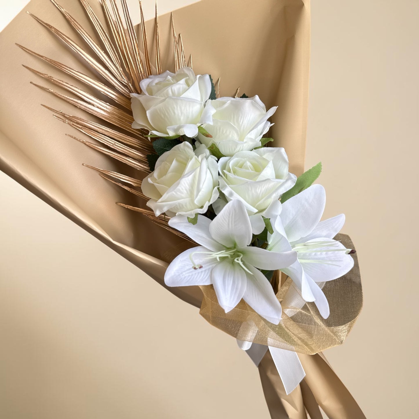 Gold & Cream Rose & Lily HandHeld Bouquet