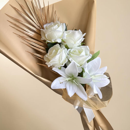 Gold & Cream Rose & Lily HandHeld Bouquet