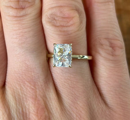 3CT Sterling Silver Radiant Cut Engagement Ring