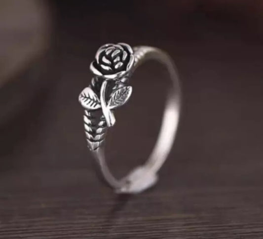 Sterling Silver Rose Design Adjustable Ring