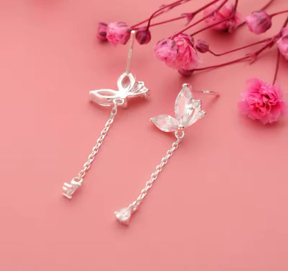 Rose Gold / Silver Butterfly Dangle / Drop Womens Earrings