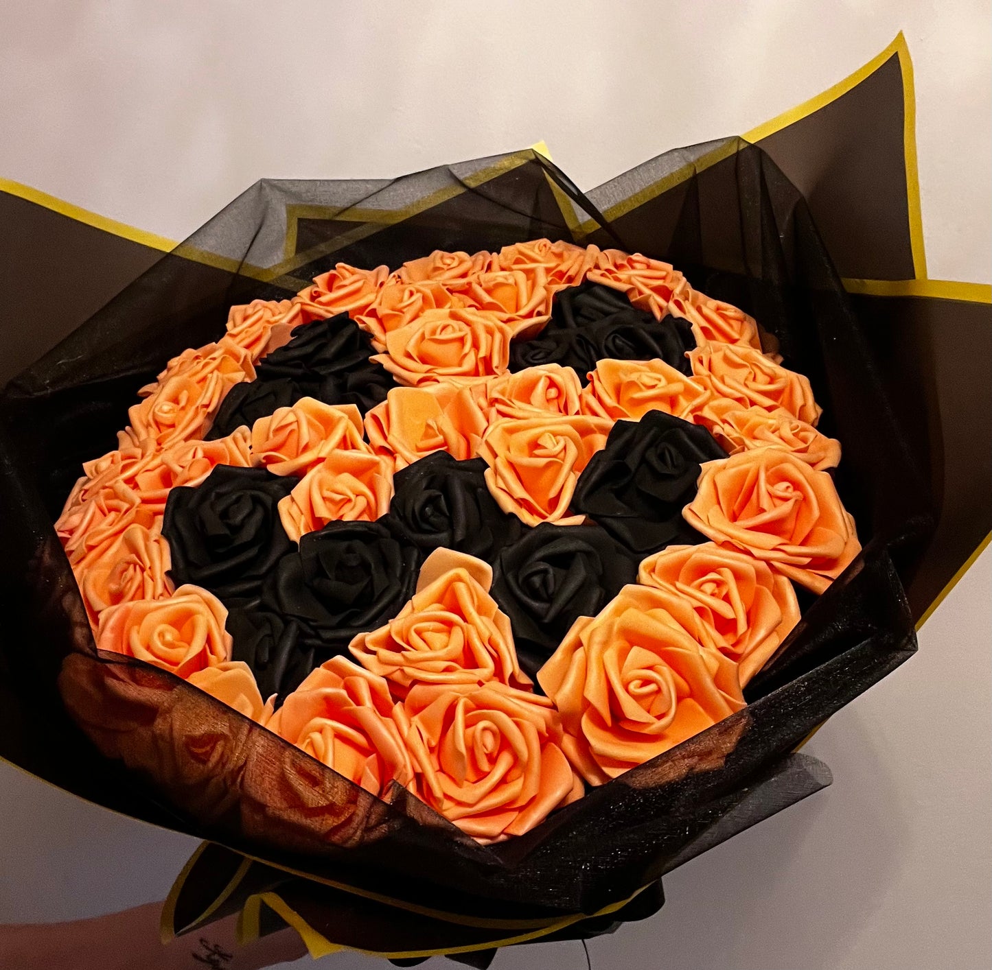 Halloween Pumpkin Orange & Black Rose Bouquet