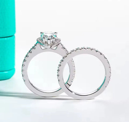3CT Moissanite Pear Cut Silver Engagement Ring Set