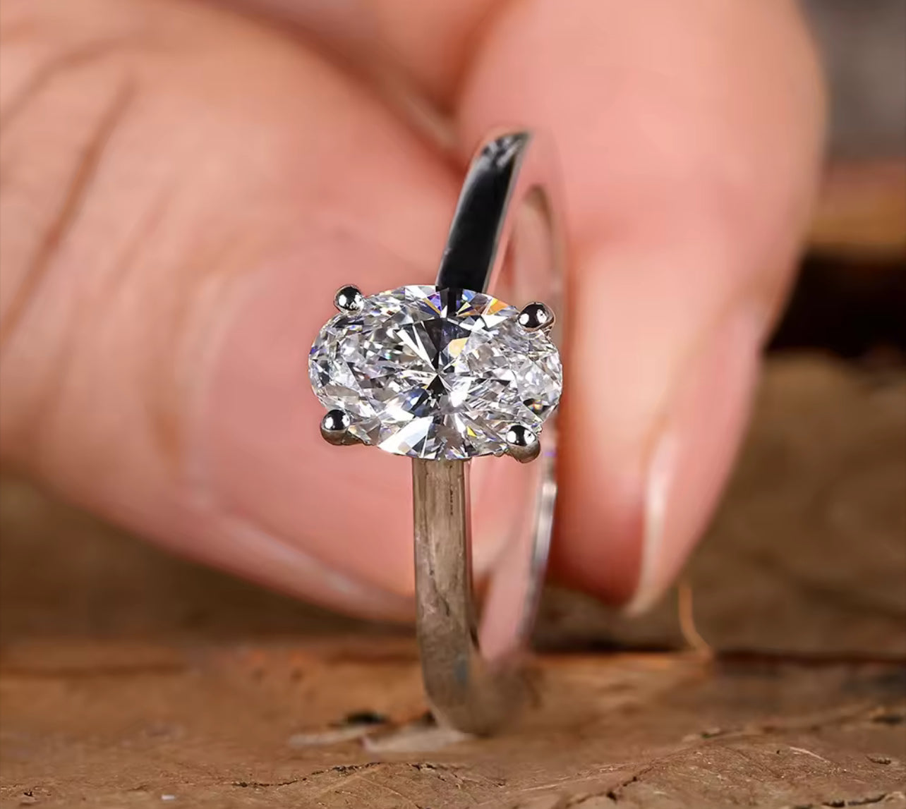 Oval Cut Moissanite Womens Engagement Ring Silver