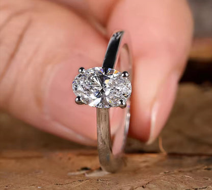 Oval Cut Moissanite Womens Engagement Ring Silver