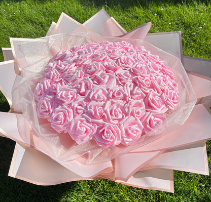 Handcrafted Pink & Rose Gold Glitter Rose Flower Bouquet