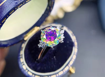 2ct Rainbow Moissanite Silver Statement Ring