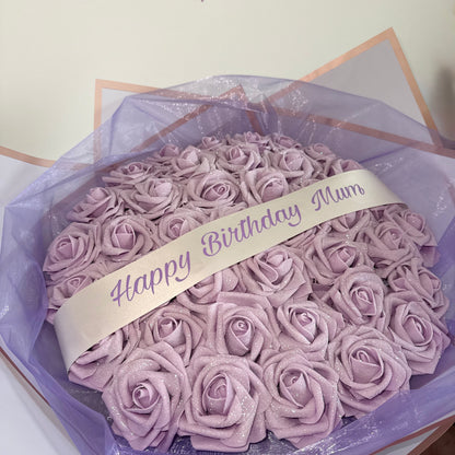 Purple Glitter Rose Personalised Flower Bouquet