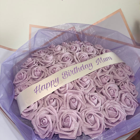 Purple Glitter Rose Personalised Flower Bouquet