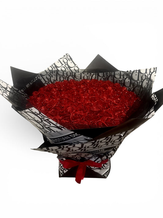 100 Red Glitter Rose Bouquet With High End Wrapping