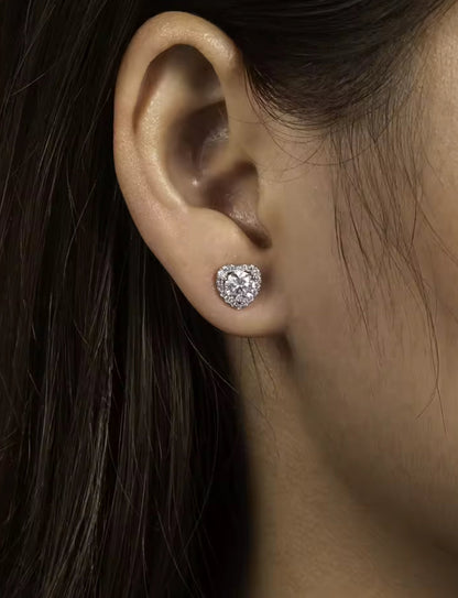 1CT Moissanite Love Heart Silver Stud Earrings